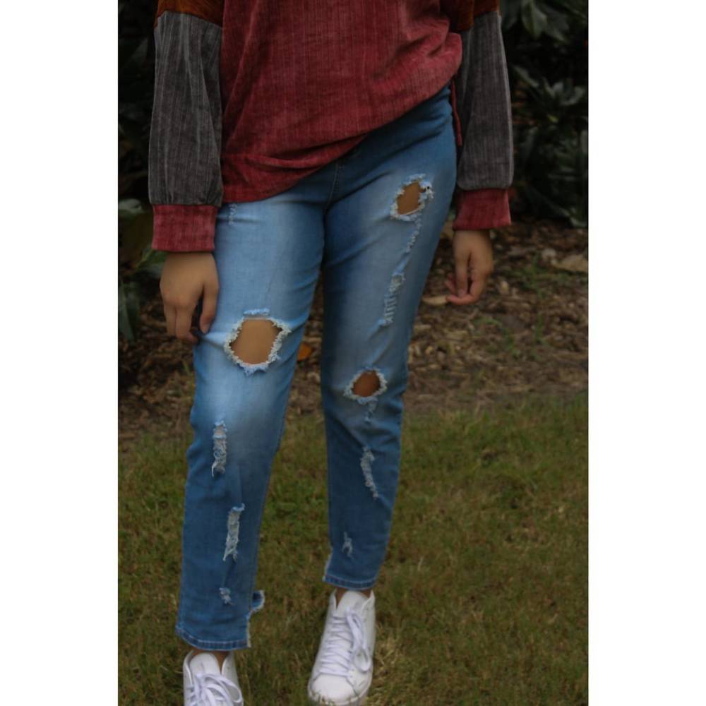 NEW BIG BUT ADORABLE high waisted distressed jeans in blue